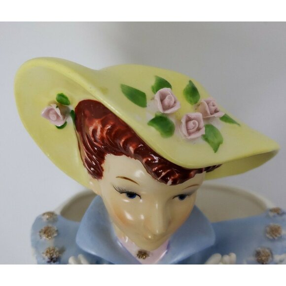 Lady Head Vase Red Hair Blue Eyes Reliable Glassware & Pottery Japan Ceramic 50s - Picture 3 of 11